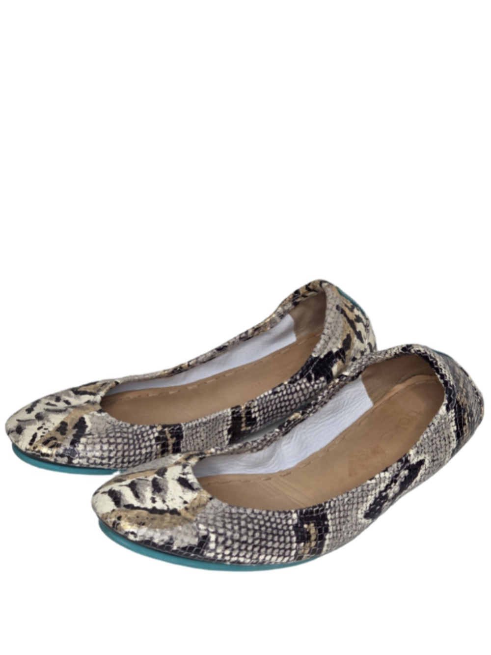 Tieks Snakeskin Metallic Gold Flats Women's Size 10 Exotic Print Gold Tan